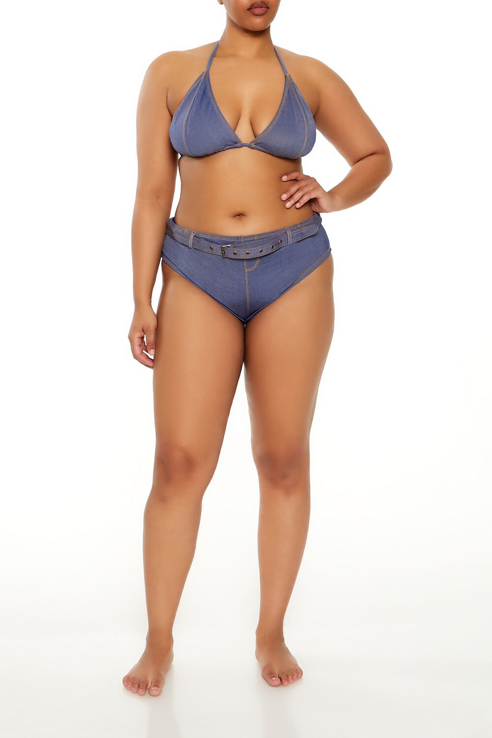Plus Size Denim Bikini Bottoms - Forever 21