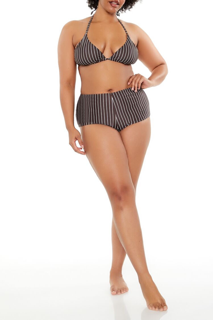 Plus Size Pinstriped Bikini Bottoms - Forever 21