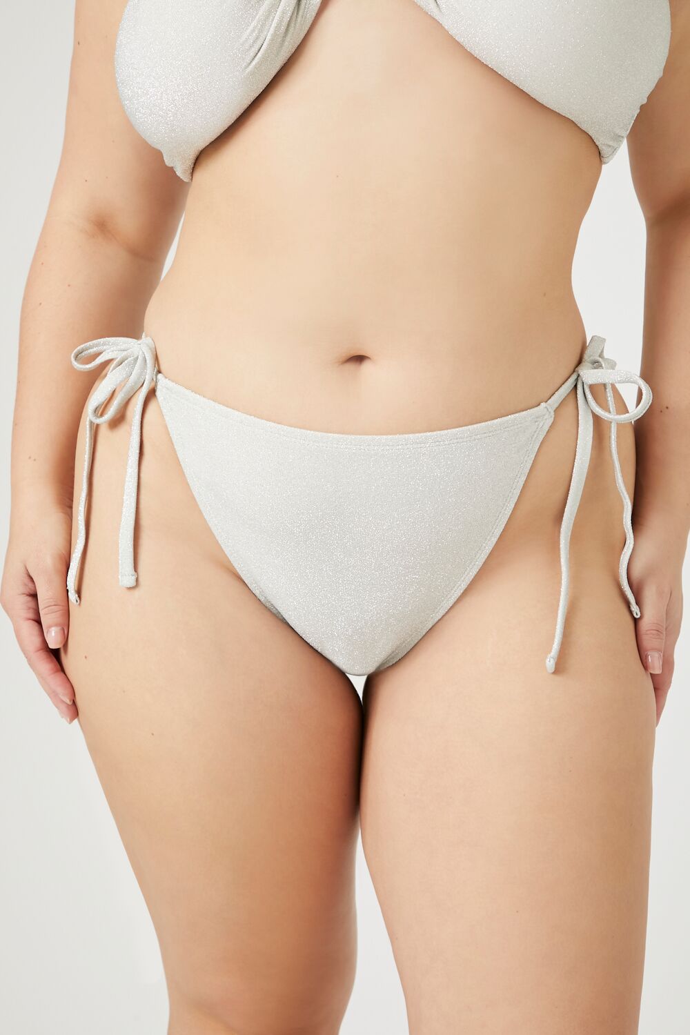 Plus Size Glitter Knit String Bikini Bottoms - Forever 21
