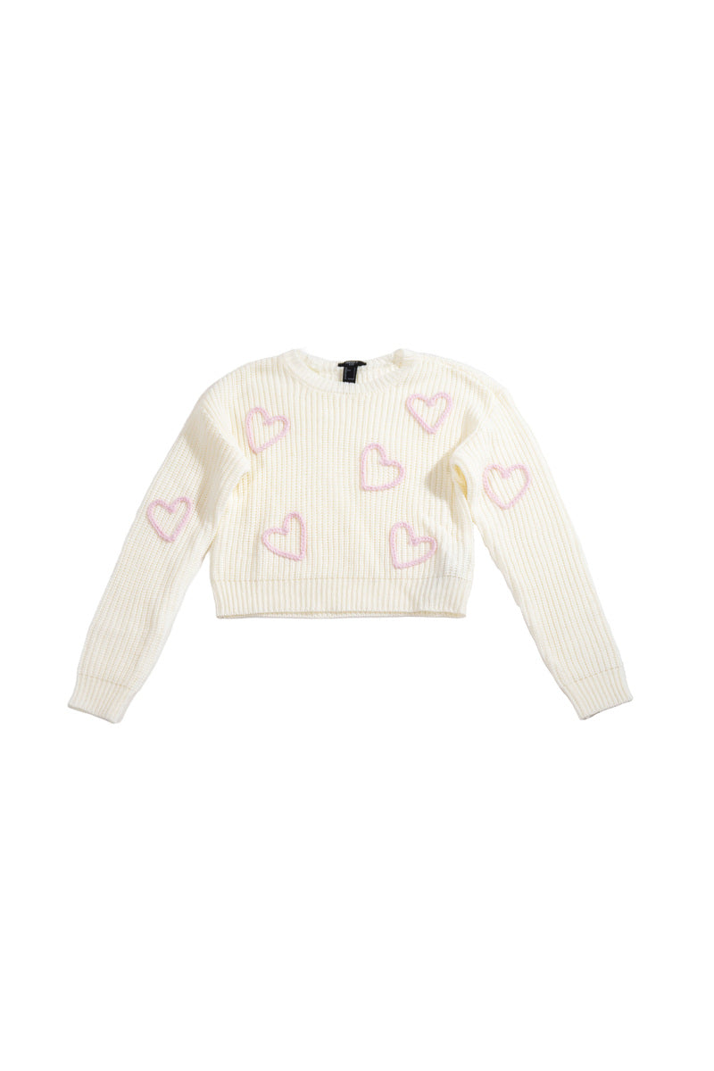 Girls Cropped Heart Knit Sweater - Forever 21