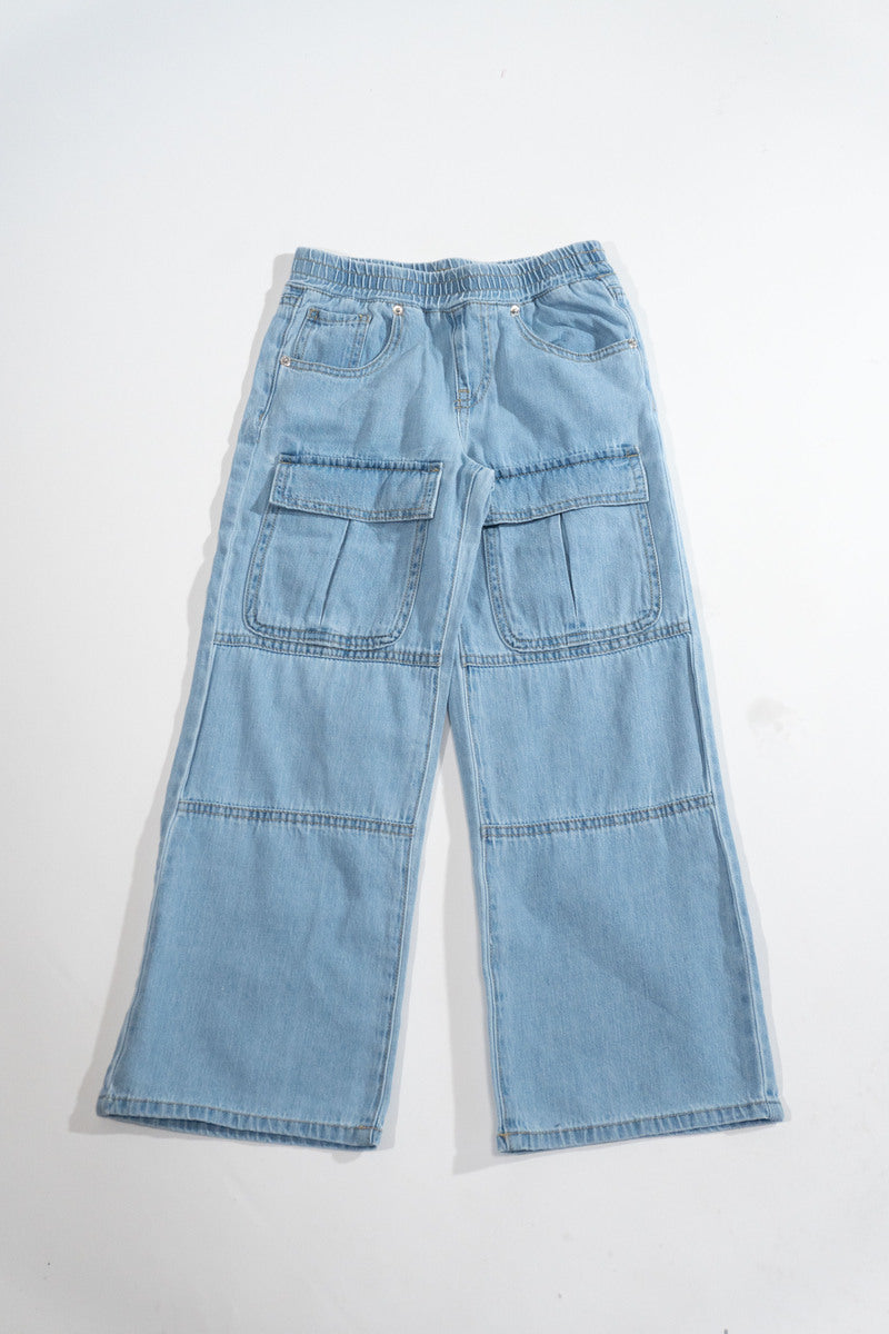 Kids Wide-Leg Utility Denim Pants - Forever 21