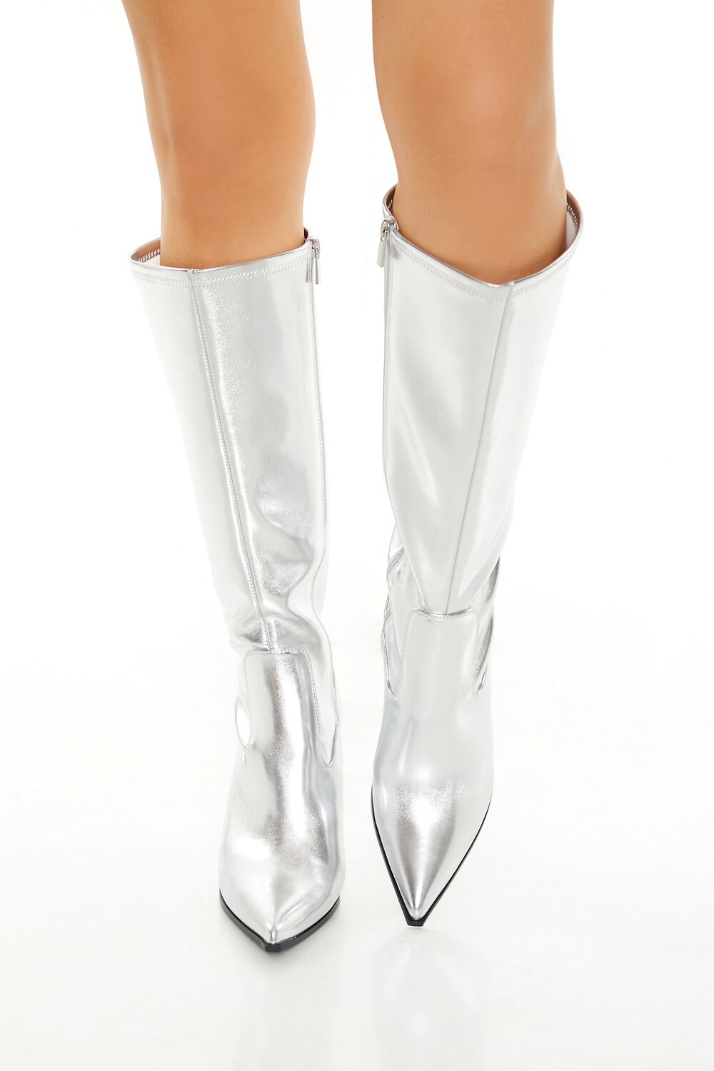 Metallic Knee-High Stiletto Heels - Forever 21