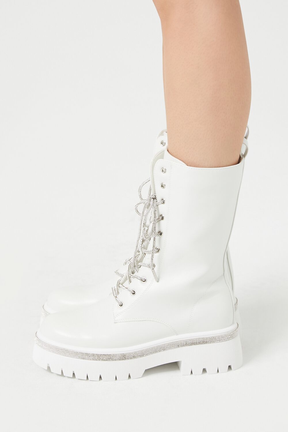 Rhinestone-Trim Combat Boots - Forever 21