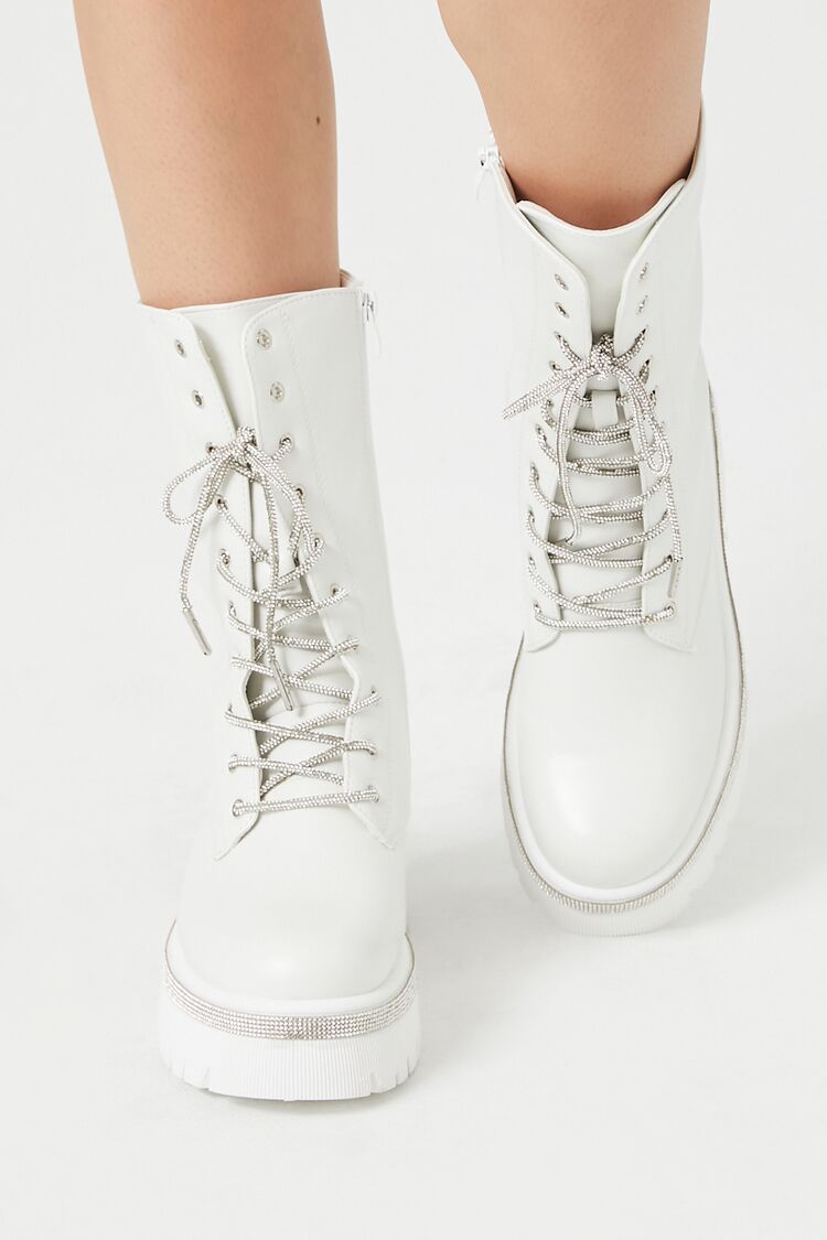 Rhinestone-Trim Combat Boots - Forever 21