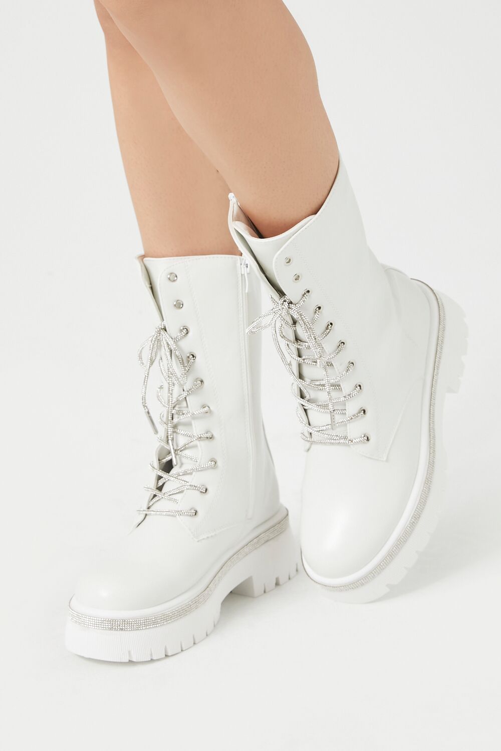 Rhinestone-Trim Combat Boots - Forever 21