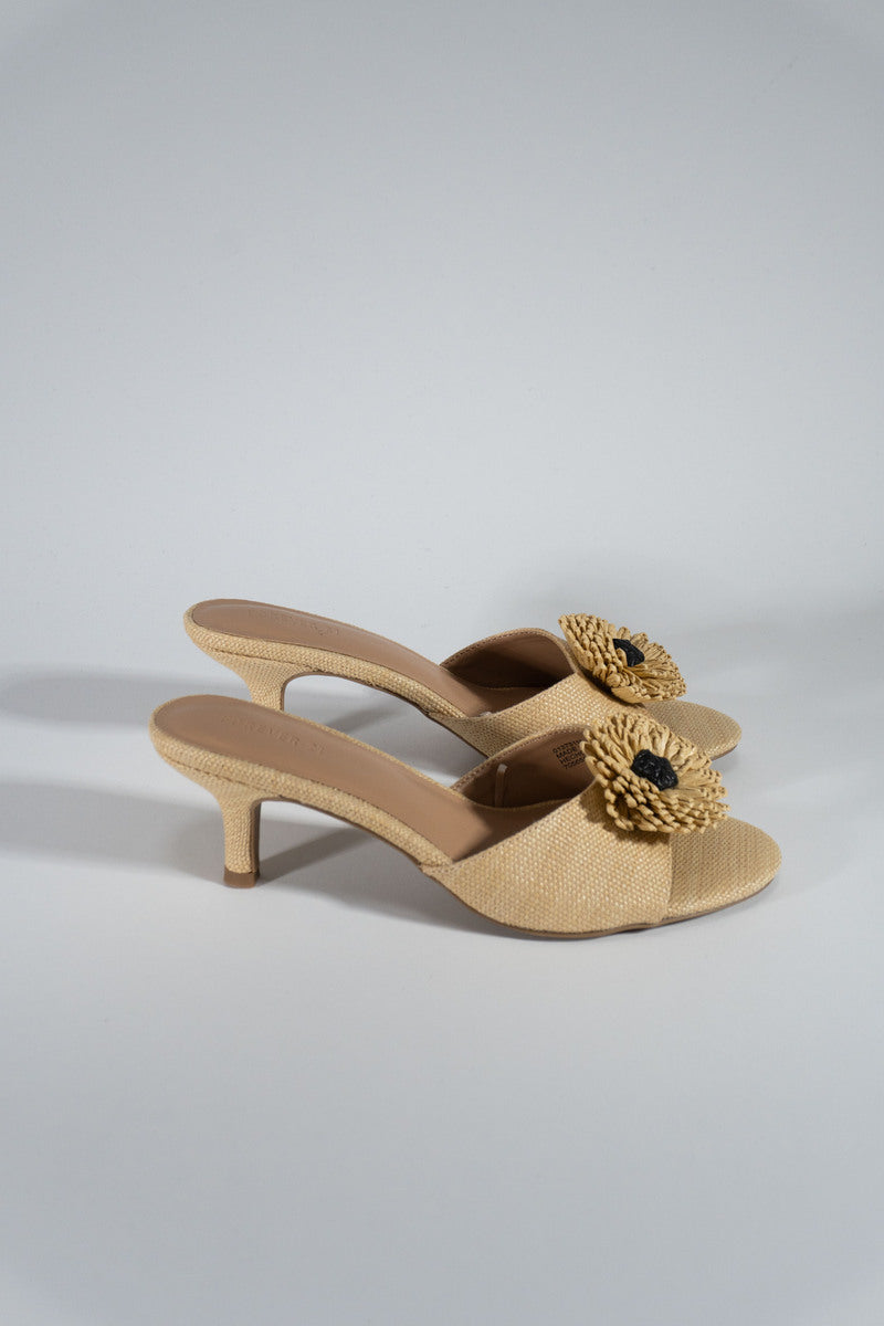Floral Raffia Kitten Heel Sandals - Forever 21