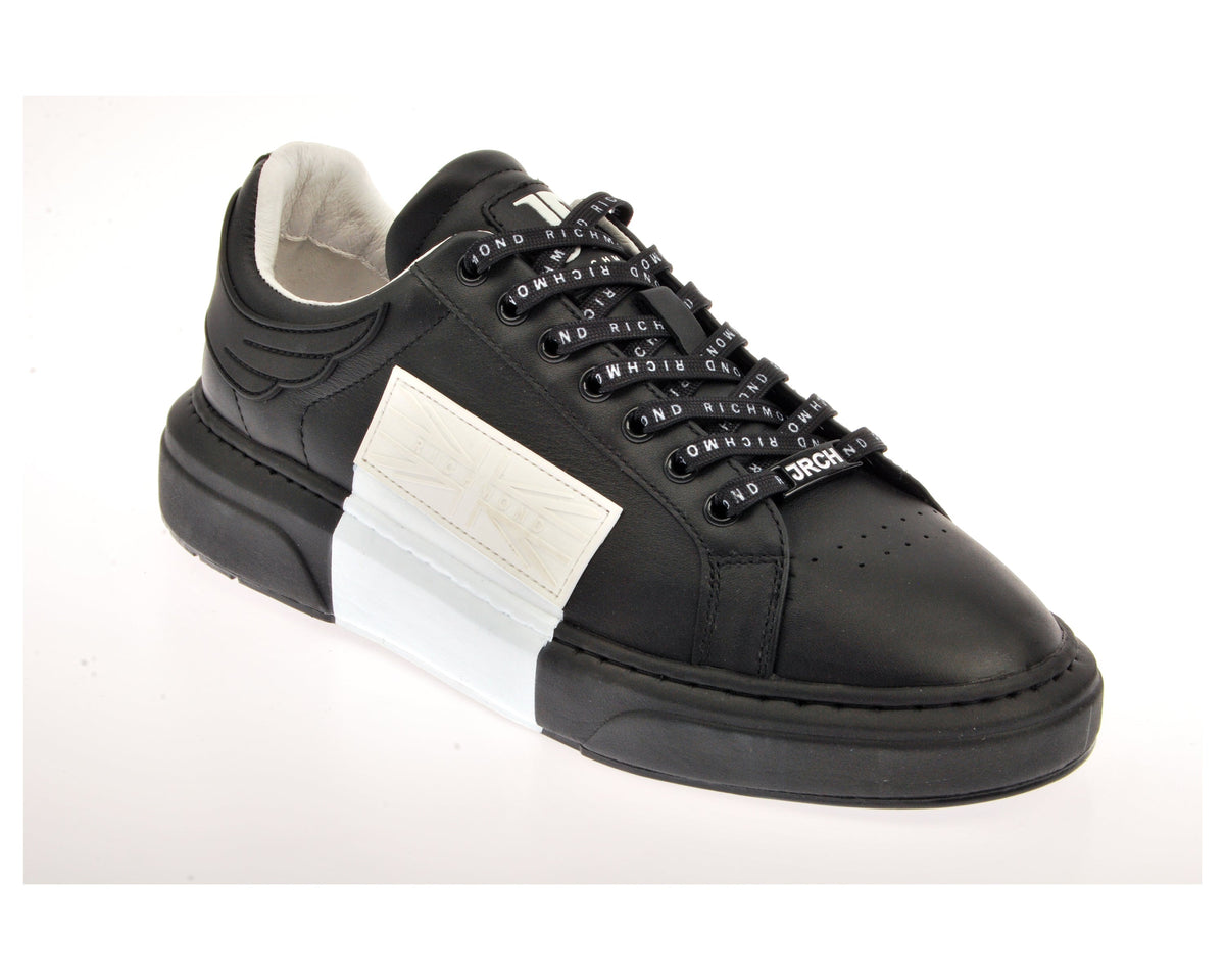 Black and White Leather Logo Low Top Sneakers - Forever 21