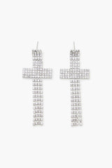 Rhinestone Cross Drop Earrings - Forever 21
