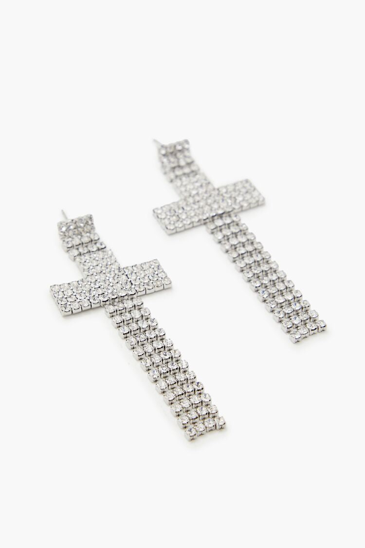 Rhinestone Cross Drop Earrings - Forever 21