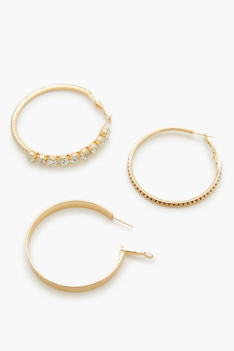 Etched Rhinestone Hoop Earrings - Forever 21