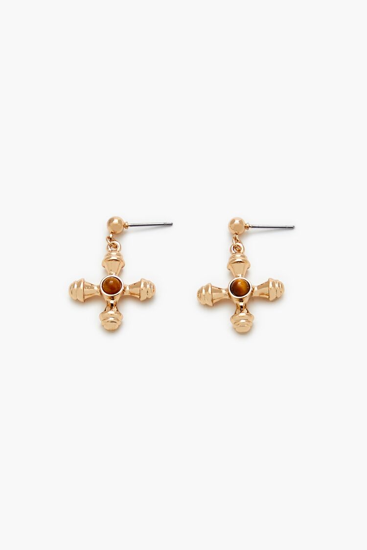 Faux Stone Cross Drop Earrings - Forever 21