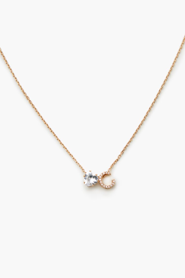 Faux Gem Initial Charm Necklace - Forever 21
