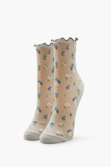Sheer Mesh Floral Quarter Socks - Forever 21