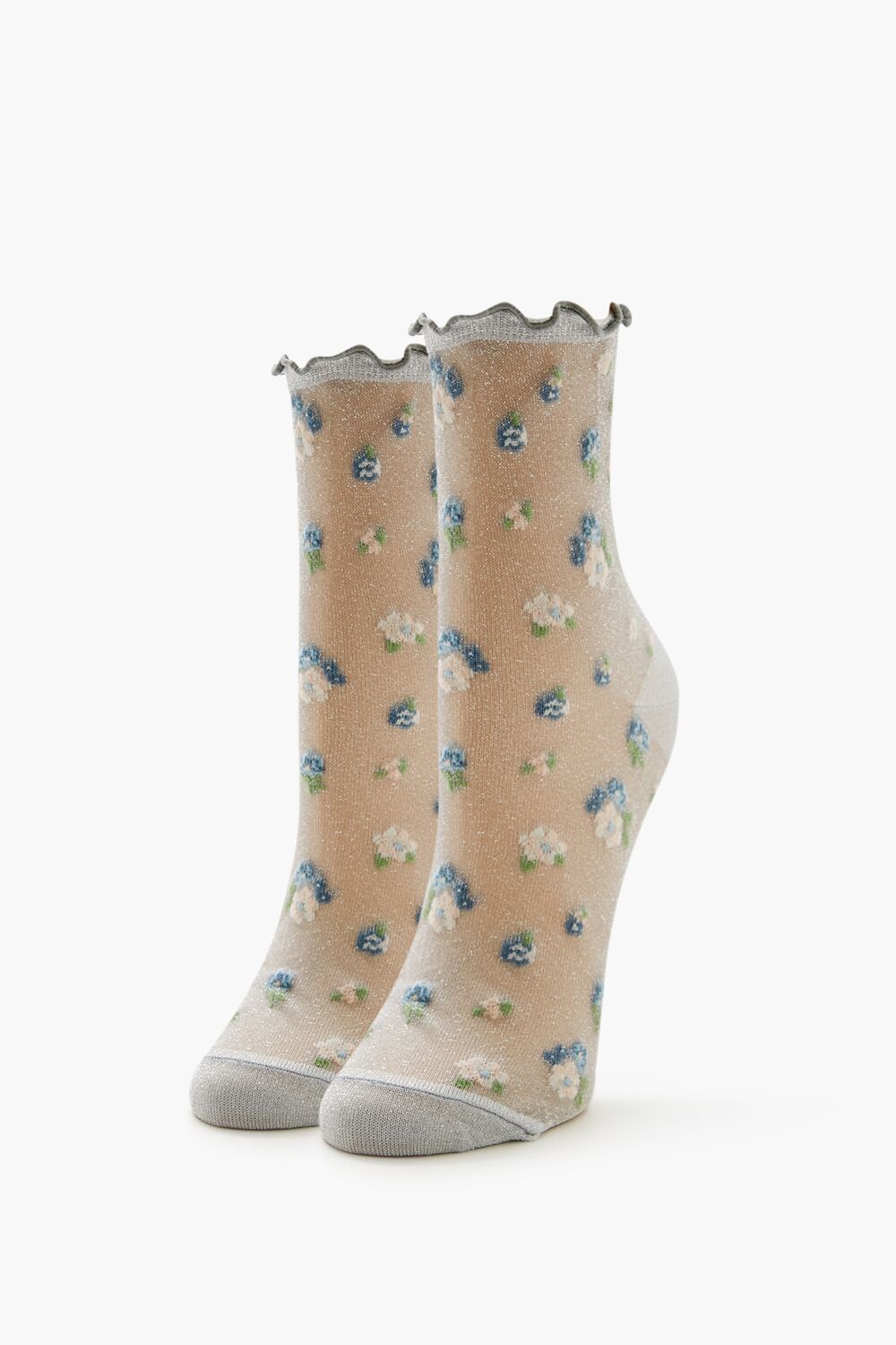 Sheer Mesh Floral Quarter Socks - Forever 21