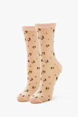 Flower Print Mesh Crew Socks - Forever 21