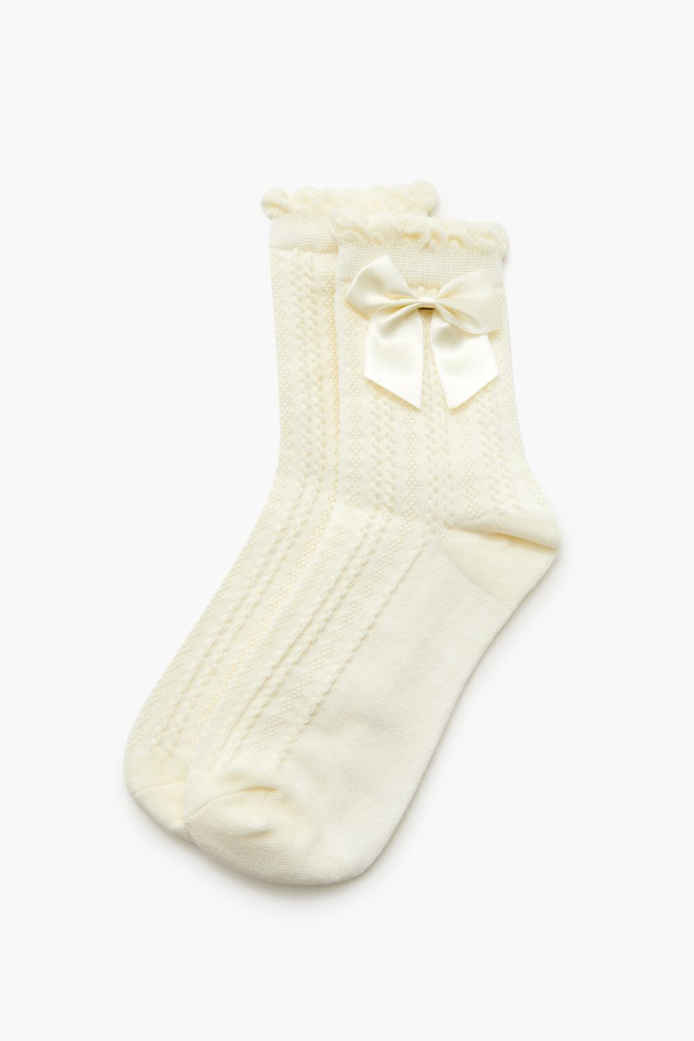 Bow Cable Knit Crew Socks - Forever 21