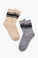 Varsity-Striped Crew Socks Set - 2 pack - Forever 21