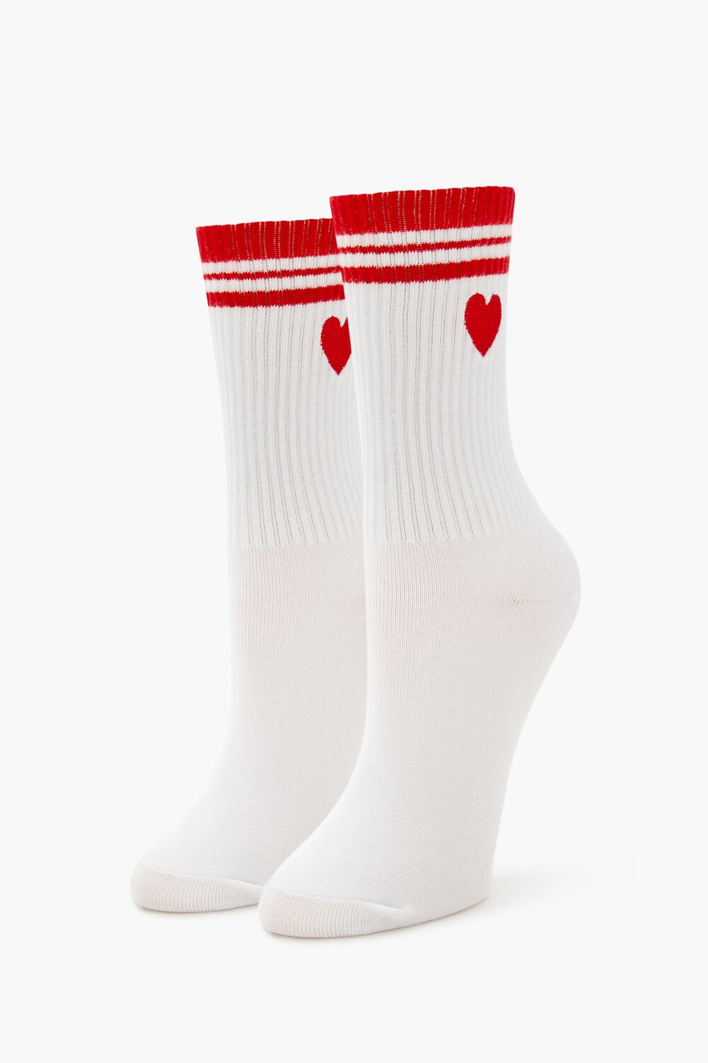 Varsity-Striped Heart Crew Socks - Forever 21