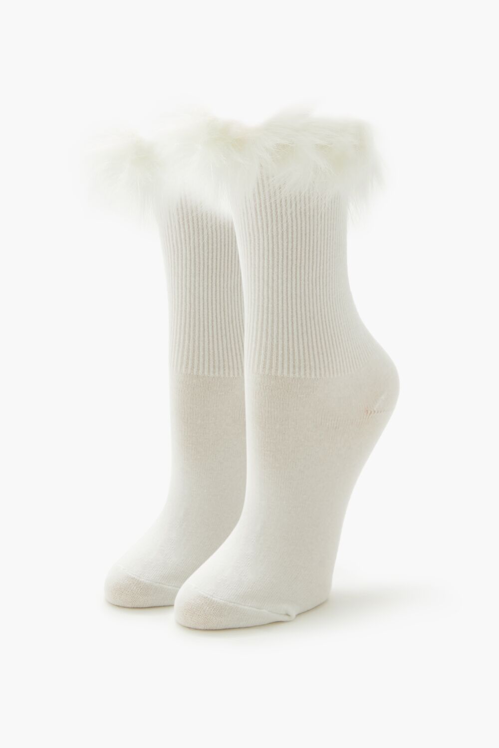 Faux Fur-Trim Crew Socks - Forever 21