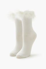 Faux Fur-Trim Crew Socks - Forever 21