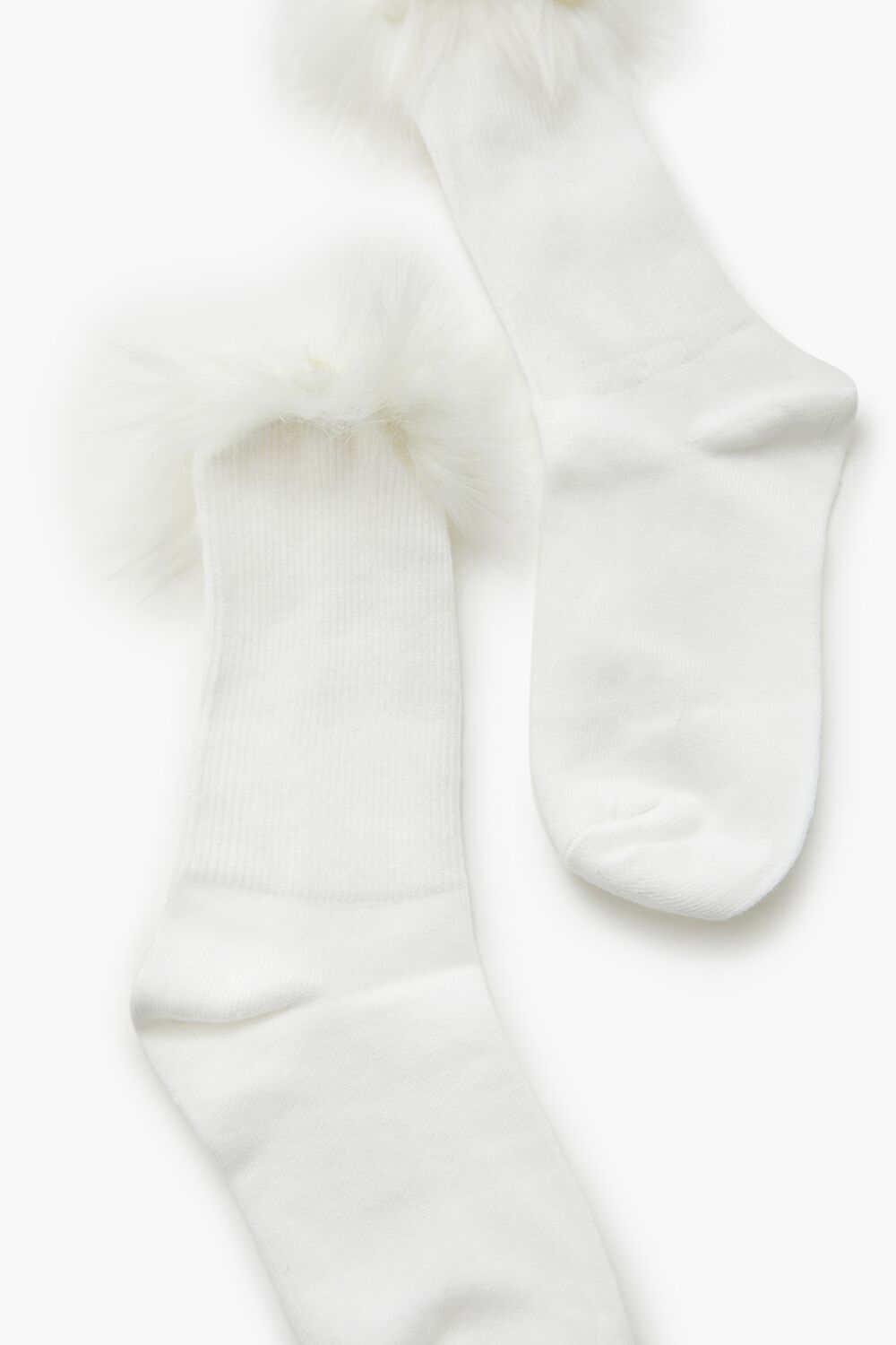 Faux Fur-Trim Crew Socks - Forever 21