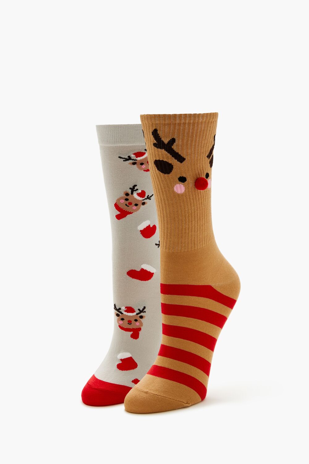 Reindeer Pom Pom Crew Socks - 2 pack - Forever 21