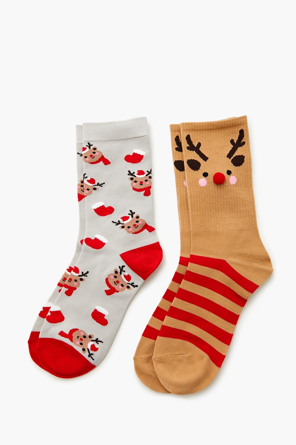 Reindeer Pom Pom Crew Socks - 2 pack - Forever 21