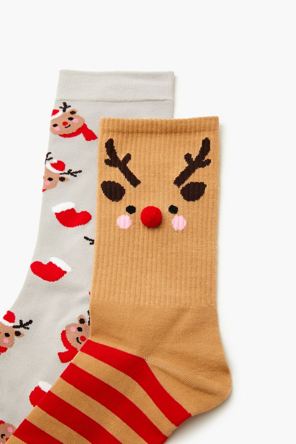 Reindeer Pom Pom Crew Socks - 2 pack - Forever 21