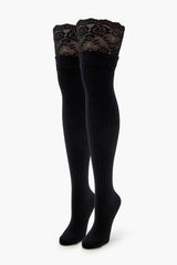 Scalloped Lace Thigh-High Socks - Forever 21