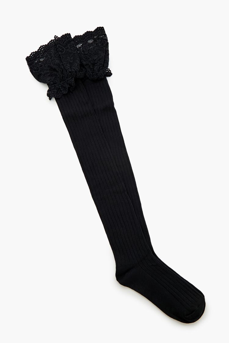 Scalloped Lace Thigh-High Socks - Forever 21