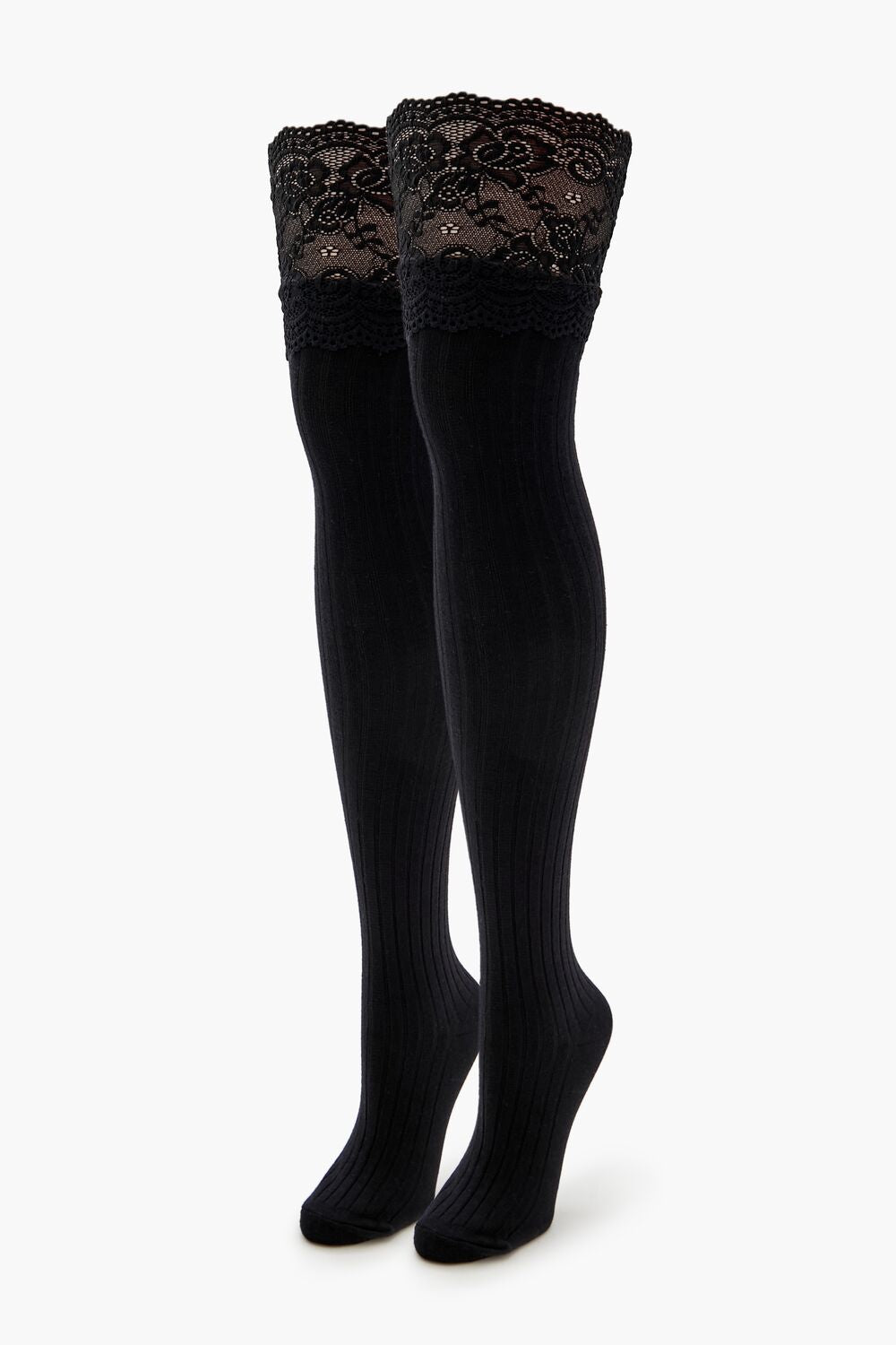 Scalloped Lace Thigh-High Socks - Forever 21