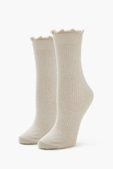 Ribbed Lettuce-Edge Crew Socks - Forever 21