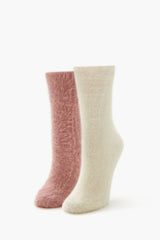 Fuzzy Knit Crew Socks - 2 pack - Forever 21
