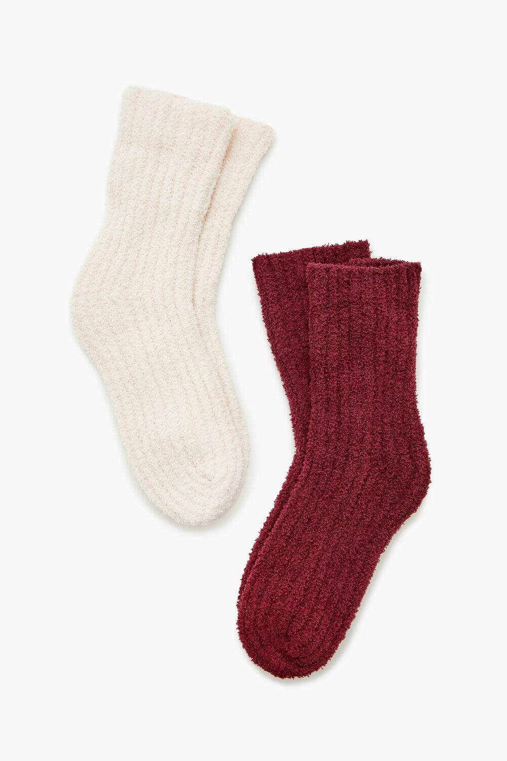 Fuzzy Ribbed Knit Crew Socks - 2 pack - Forever 21