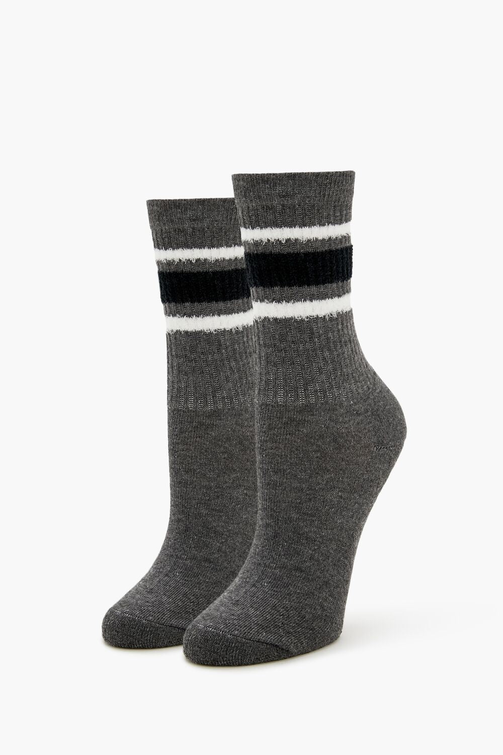Striped-Trim Crew Socks - Forever 21
