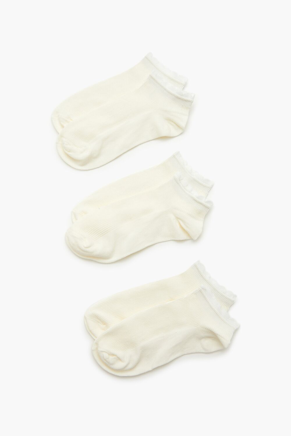 Ruffle-Trim Ankle Socks Set - 3 pack - Forever 21