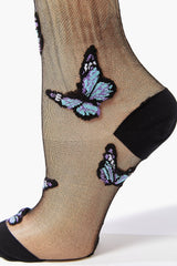 Butterfly Print Mesh Crew Socks - Forever 21