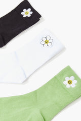 Embroidered Flower Crew Sock Set - 3 pack - Forever 21